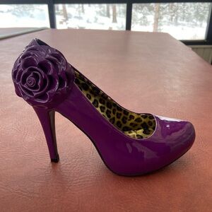 Purple High Heel Shoes with Floral Accent
